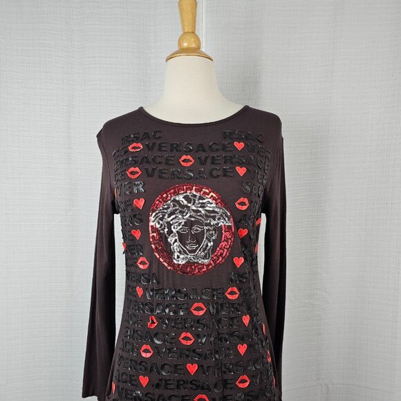 Versace Sequin Long Sleeve Ruched Side-Tie Top - Picture 3 of 10